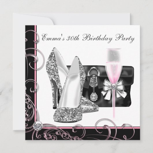 Frauen Rosa Party Einladungen am 30. Geburtstag (Vorderseite)