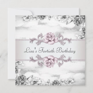 Frauen Rosa Rose Schwarz-weiß 40. Geburtstag Party Einladung