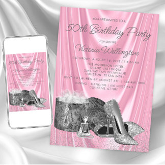 Frauen rosa Silberschuh irgendeine Zahl Geburtstag Einladung