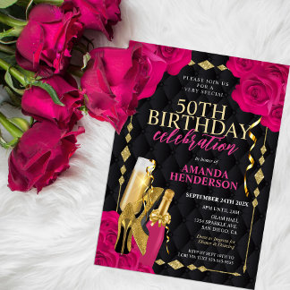 Frauen Rosa und Gold Geburtstag Einladung