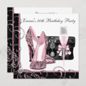 Frauen Rosa und Schwarze Geburtstagsparty Einladung (Vorne/Hinten)