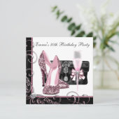 Frauen Rosa und Schwarze Geburtstagsparty Einladung (Stehend Vorderseite)