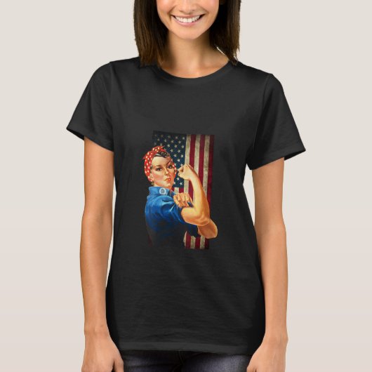 Frauen Rosie der Riveter und tragen die amerikanis T-Shirt (Vorderseite)