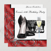 Frauen Rot 40. Geburtstag Party Einladungen (Vorne/Hinten)