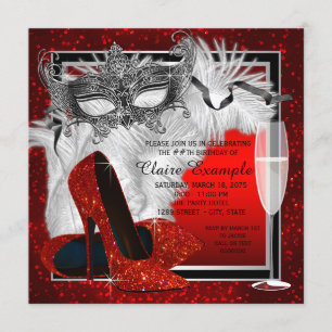 Frauen Rot und Schwarz Masquerade Geburtstagsparty Einladung