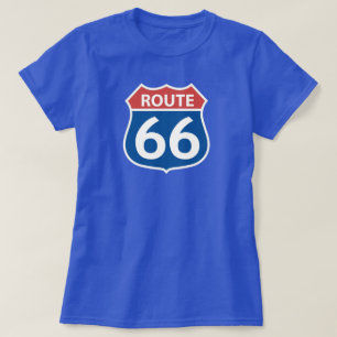 Frauen Rot Weiß Blau ROUTE 66 Verkehrsschild T-Shirt