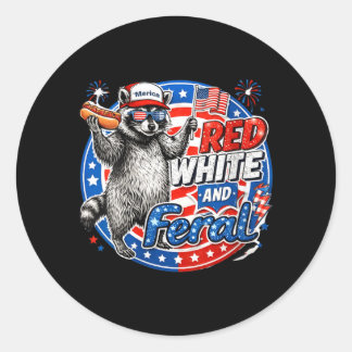 Frauen Rot Weiß Und Wild Usa Patriotischer Waschbä Runder Aufkleber