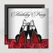 Frauen Rote Rose High Heel Einladung zum Geburtsta (Vorne/Hinten)