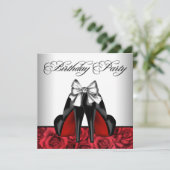 Frauen Rote Rose High Heel Einladung zum Geburtsta (Stehend Vorderseite)