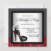 Frauen Rote Rose High Heel Einladung zum Geburtsta (Rückseite)