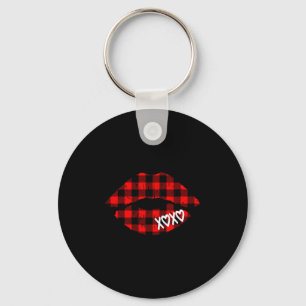 Frauen Roter Buffalo Karo Lippen T-Shirt Valentins Schlüsselanhänger