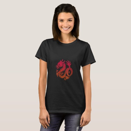 Frauen Roter Chinesischer Drache Ästhetischer Stam T-Shirt (Vorne ganz)