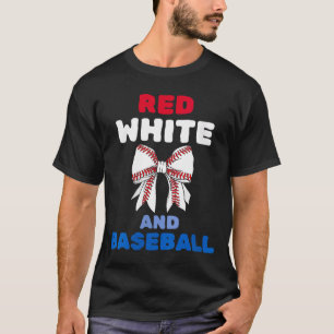 Frauen roter weißer und Baseball Coquette-Bogen T-Shirt