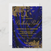 Frauen Royal Blue Gold Geburtstagsparty Einladung (Vorderseite)