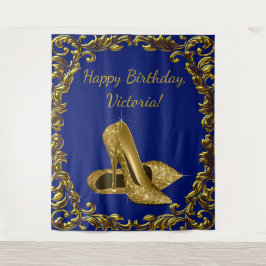 Frauen Royal Blue Gold Geburtstagsparty XL Hinterg Wandteppich