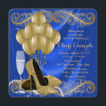 Frauen Royal Blue und Gold Geburtstagsparty Glam Einladung<br><div class="desc">Die königsblaue und goldene Geburtstagsfeier der Frau lädt mit wunderschönen goldenen Glitzer-High-Heel-Schuhen, Goldballons, Champagner und Perlen auf einem luxuriösen, königsblauen Satin-Hintergrund ein. Diese elegante, blau-goldene Geburtstagsfeier-Einladung lässt sich einfach an Ihre Veranstaltung anpassen, indem Sie einfach Ihre Details in den Schriftart-Stil und Farbe, Wortlaut und Layout Ihrer Wahl einfügen. Sie können...</div>