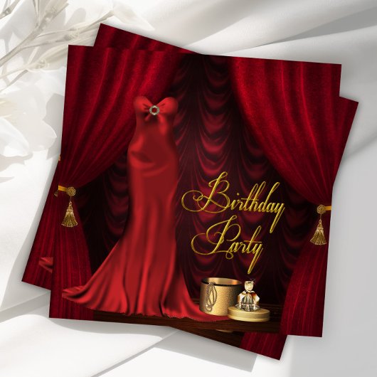 Frauen Ruby Red Gold Geburtstagsparty Einladung