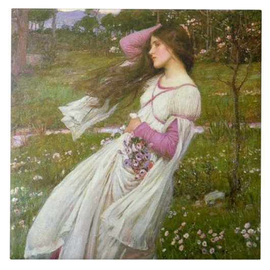 Frauen sammeln Blume im Wind Fliese (Vorderseite)