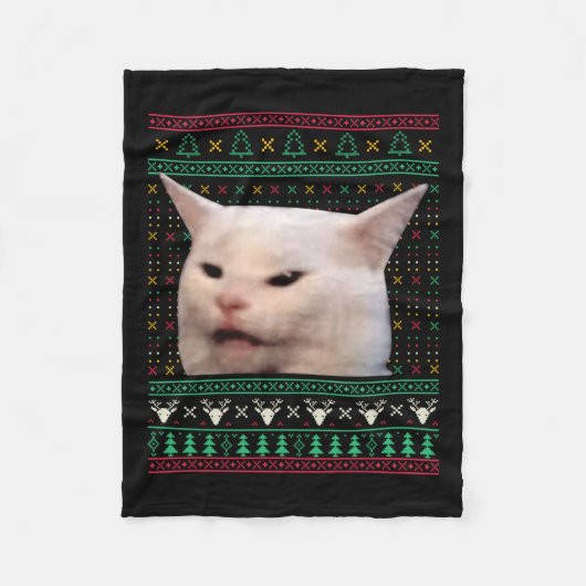 Frauen schreien bei einer Katze, die zu Weihnachte Fleecedecke (Vorderseite)