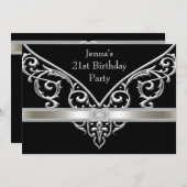 Frauen Schwarz 21. Geburtstag Party Einladung (Vorne/Hinten)