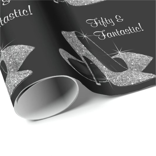 Frauen schwarz-silberne High Heels jede Zahl Gebur Geschenkpapier (Rolleneckpunkt)