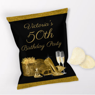 Frauen Schwarze Gold Geburtstagsfeier Chip-Tüte Flyer