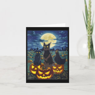 Frauen schwarze Katze Hund Huhn Halloween Kürbis Karte