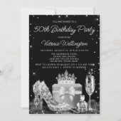 Frauen schwarzer Silberschuss irgendeine Zahl Gebu Einladung (Vorderseite)