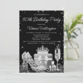 Frauen schwarzer Silberschuss irgendeine Zahl Gebu Einladung (Stehend Vorderseite)