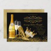 Frauen Schwarzes Gold High Heels Princess Birthday Einladung (Vorne/Hinten)
