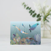 Frauen schwimmen unter Wasser mit Schildkröte Postkarte (Stehend Vorderseite)