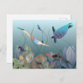 Frauen schwimmen unter Wasser mit Schildkröte Postkarte (Vorne/Hinten)