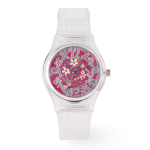 Frauen sehen Blume pink Armbanduhr