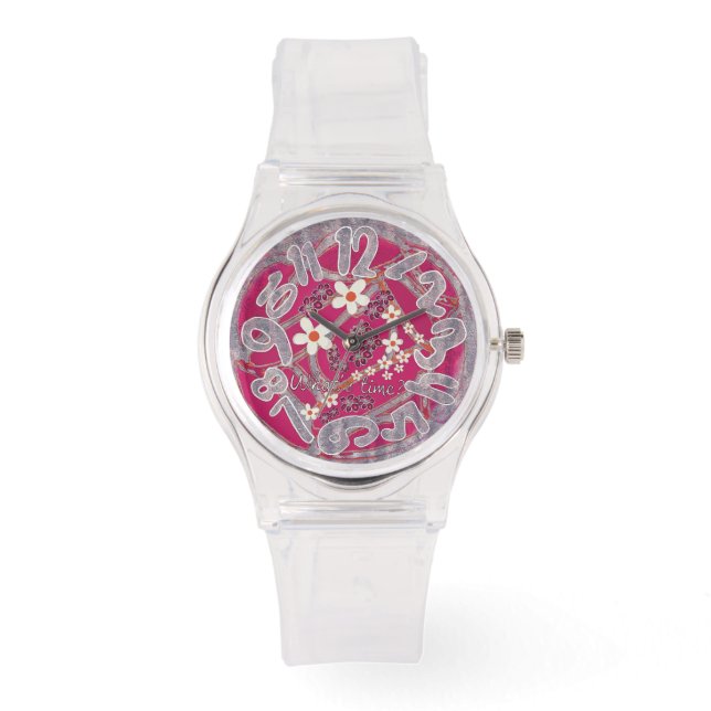 Frauen sehen Blume pink Armbanduhr (Vorderseite)