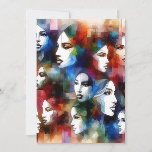 Frauen sehen sich abstrakten Aquarellfarben gegenü Feiertagskarte