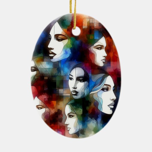Frauen sehen sich abstrakten Aquarellfarben gegenü Keramik Ornament (Hinten)