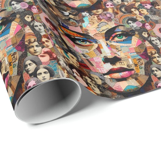 Frauen sehen sich abstrakten Collage Pop Art gegen Geschenkpapier (Rolleneckpunkt)