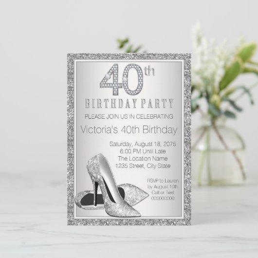 Frauen Silberner Glitzer High Heel Schuhe 40. Gebu Einladung (Stehend Vorderseite)