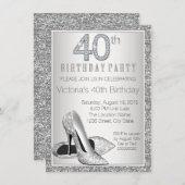 Frauen Silberner Glitzer High Heel Schuhe 40. Gebu Einladung (Vorne/Hinten)