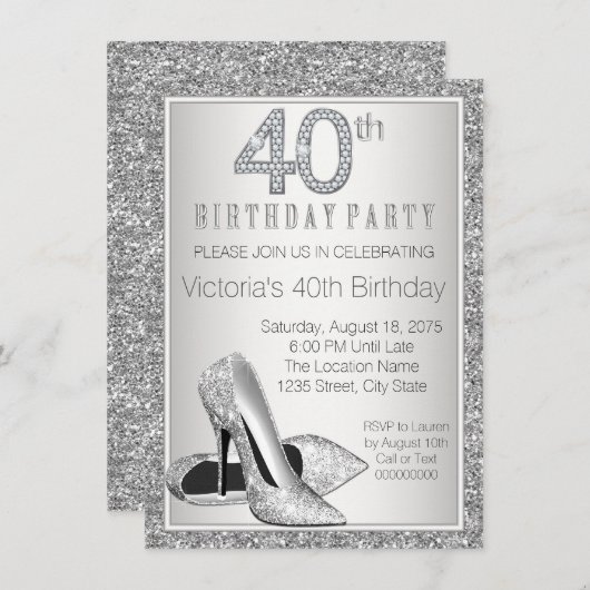 Frauen Silberner Glitzer High Heel Schuhe 40. Gebu Einladung (Vorne/Hinten)
