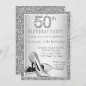 Frauen Silberner Glitzer High Heel Schuhe 50. Gebu Einladung (Vorne/Hinten)