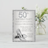 Frauen Silberner Glitzer High Heel Schuhe 50. Gebu Einladung (Stehend Vorderseite)