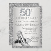 Frauen Silberner Glitzer High Heel Schuhe 50. Gebu Einladung (Vorne/Hinten)