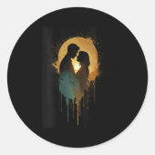 Frauen Silhouette liebt das Küssen von Datum zusam Runder Aufkleber (Vorderseite)