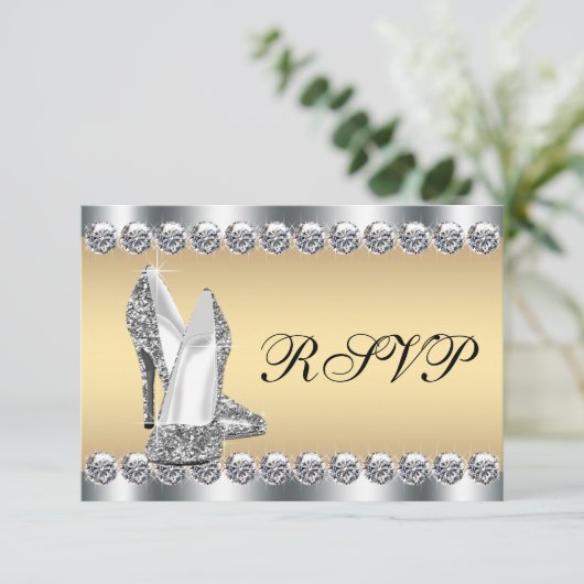 Frauen Silver Gold Diamond Blende UAWG RSVP Karte (Stehend Vorderseite)