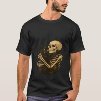 Frauen Skeleton umarmt KatzenHalloween Katze Lover T-Shirt