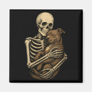 Frauen Skelett umarmt Pittie Hund Pit Bull Lustig Magnet