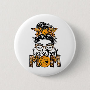 Frauen Sketll Mama Game Day Messy Bun Leopard Blea Button