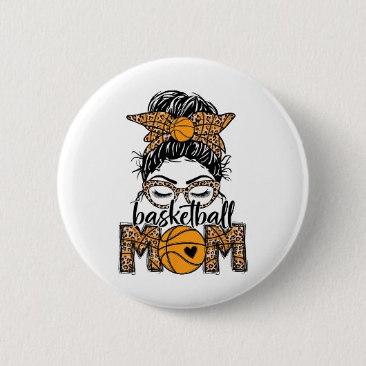 Frauen Sketll Mama Game Day Messy Bun Leopard Blea Button (Vorderseite)