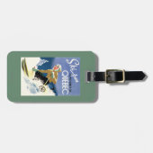 Frauen-Skifahren - englisches und französisches Gepäckanhänger (Vorderseite horizontal)